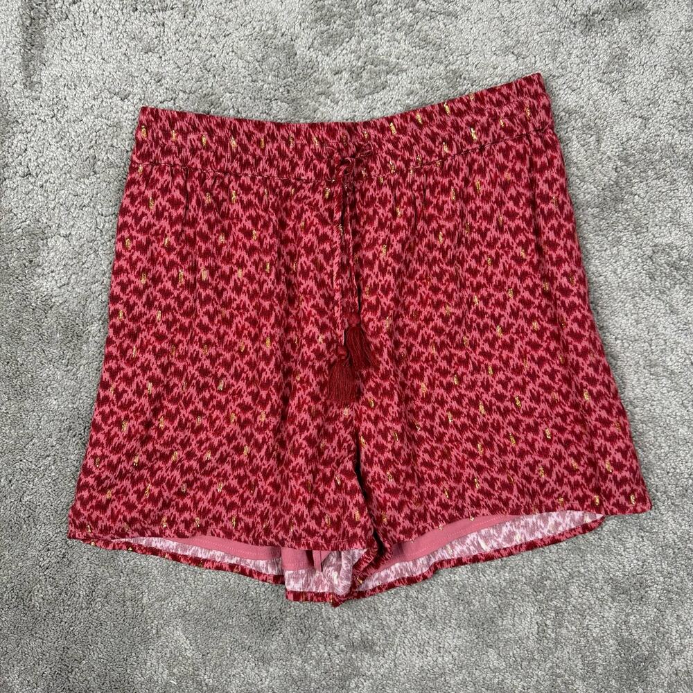 PAIGE Mardi High Waist Short Red Gold Metallic Elastic Waist Flowy Papaya Size S